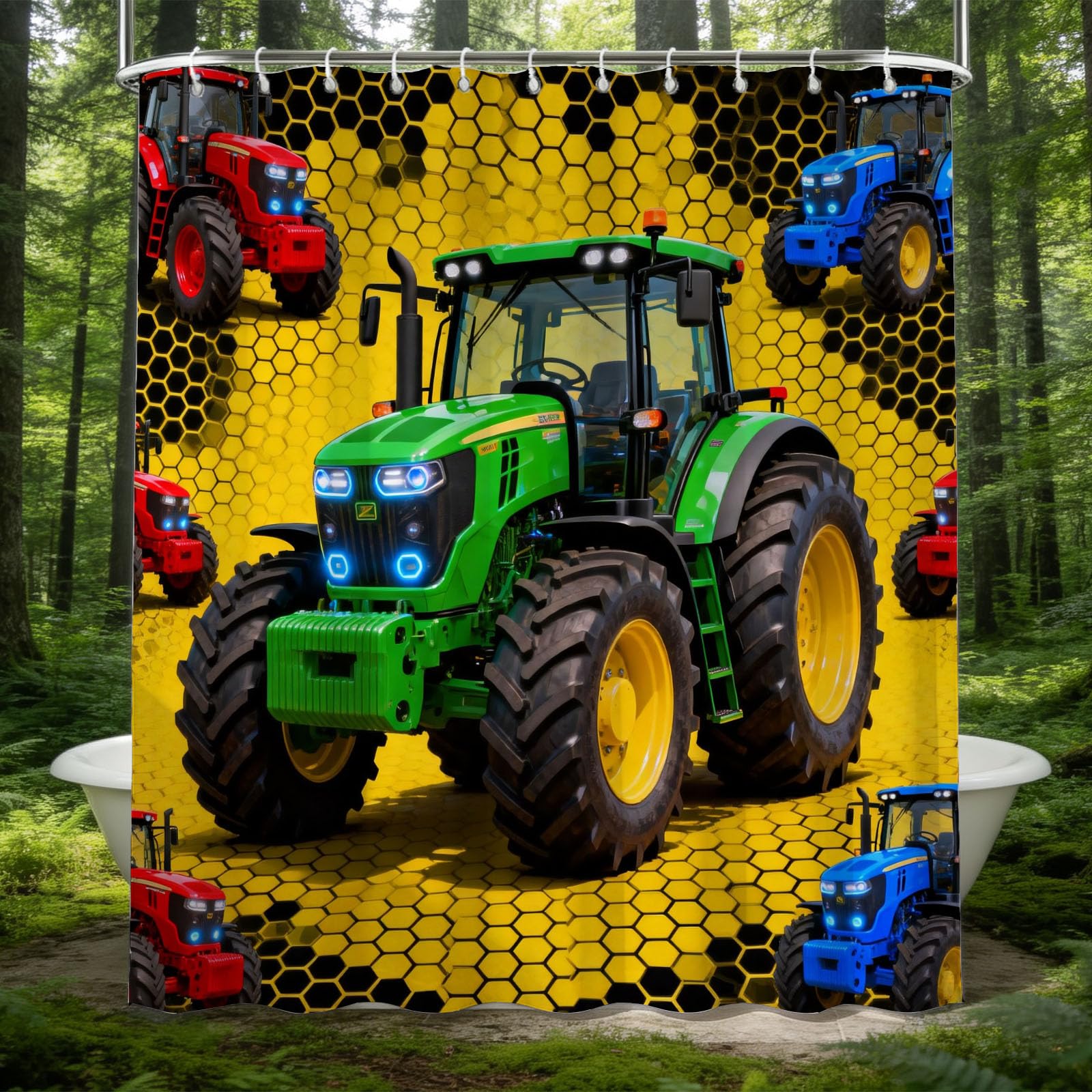 Hongduo 3D Tractor Shower Curtain for Stalls Bathtubs Farm Bathroom Decor Shower Curtain Set Polyester Fabric Waterproof 180x180cm/71X71 Inch with Hooks