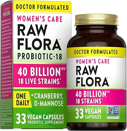 Raw Flora Probióticos para mujer  Formulados por el Dr. 40 mil millones de UFC + prebióticos  Apoyo digestivo, vaginal y urinario  33 cápsulas