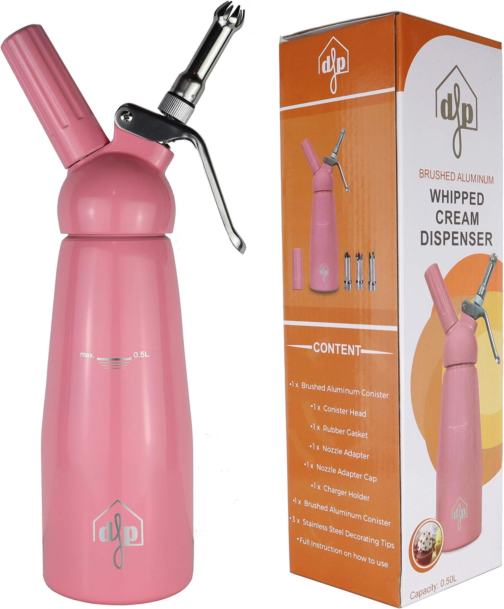 DFP Pink Whipped Cream Dispenser; Mousse Siphon for Hot and Cold Sauces - 500ml