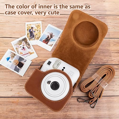 Miniatura 4 de MUZIRI KINOKOO Funda protectora para cámara Fuji y Polaroid Instax Mini 12 de película instantánea - Funda de piel sintética para cámara Mini 12 con