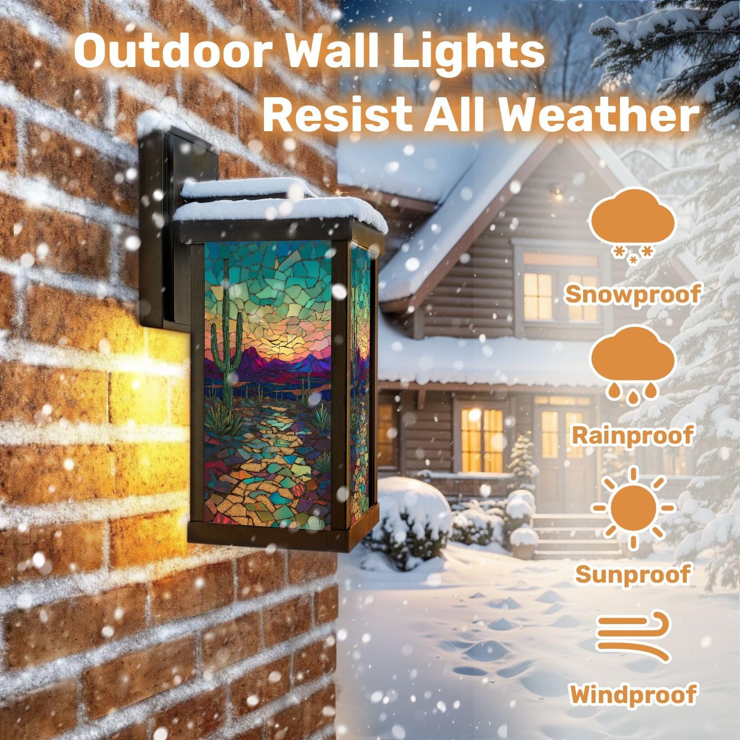 Outdoor Wall Lights Handcrafted Mosaic Tile Mural Sunset Colors Exterior Waterproof Wall Mount Sconce 13" Porch Light Outdoor E26 Base Lamp with Bulb Front Door Lighting