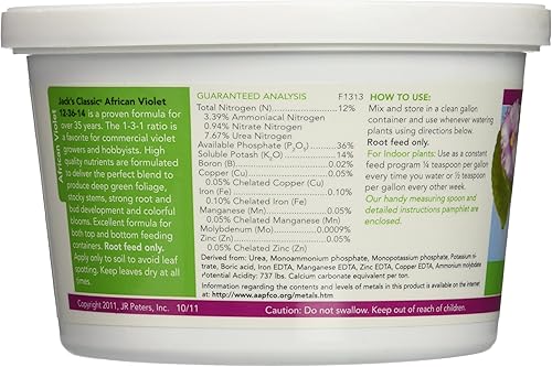 Miniatura 3 de J R Peters Jacks Classic 12-36-14 Fertilizante especial, 8 onzas, violeta africana - 51208