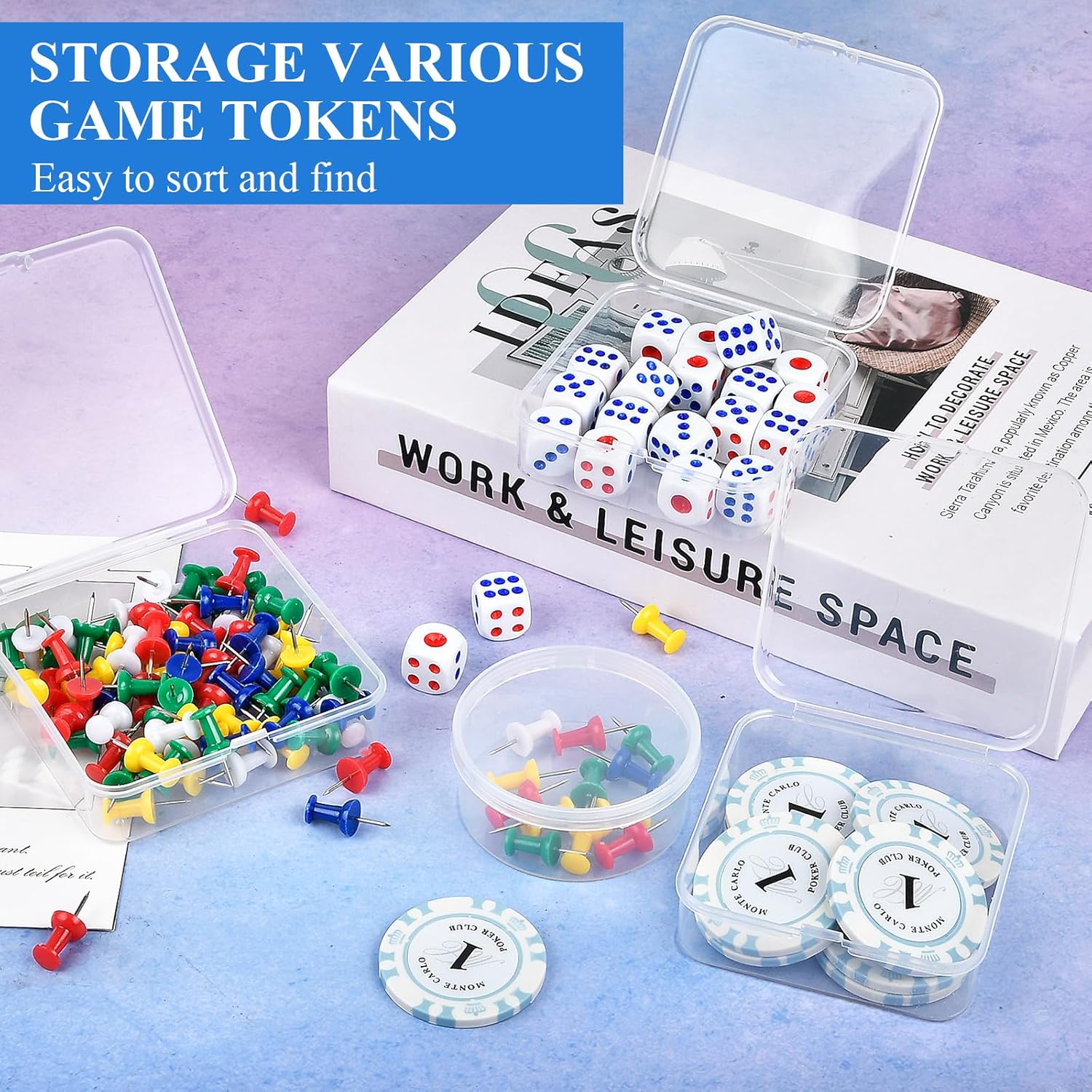 40Pcs Mixed Sizes Clear Board Game Tokens Storage Containers, Empty Board Game Storage with Lid, Plastic Boxes Dice Container for Game Pieces Dice Tokens Jewelry Crafts