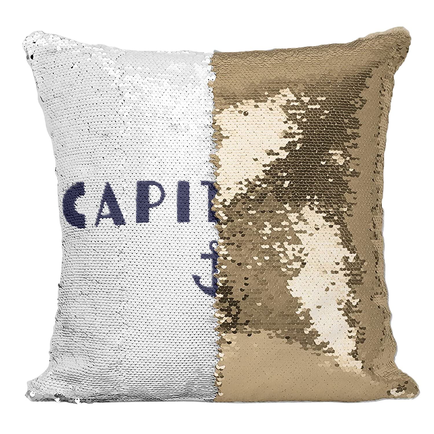 Coussin sequin paillettes doré Capitaine Marine pour décoration de maison