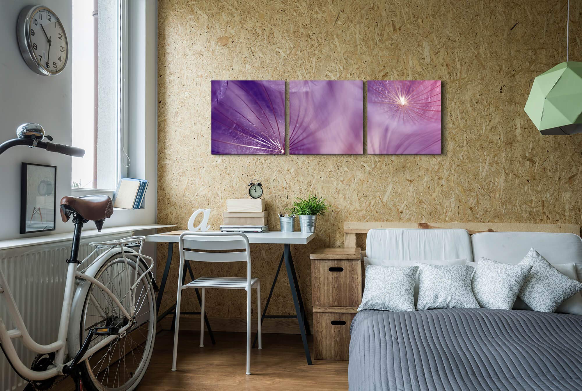 Blumensamen 220 x 70cm - 3 Bilder je 70x70cm Bild XXL Panorama Deko Wandbilder auf Leinwand