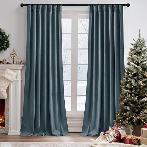 RYB HOME Dusty Blue Velvet Curtains for Bedroom Living Room