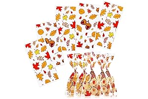 Thanksgiving Candy Bags: 100 Pack of Clear Pumpkin Maple Leaf Treats