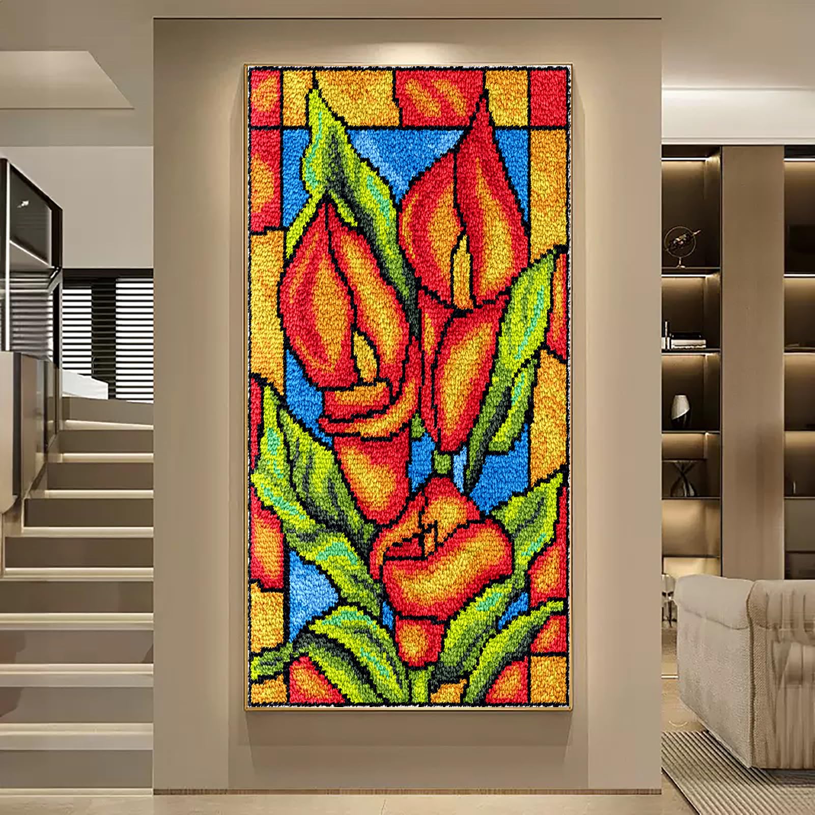 Grande kit per tappeto a punto smirne e ricamo fai da te, 61 x 87 cm, perfetto per principianti, include tela e filato per la creazione di tappeti creativi