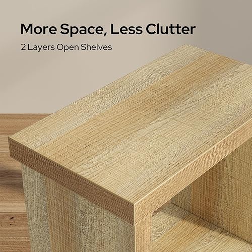 Miniatura 5 de Juego de 2 mesas auxiliares para sala de estar, mesas laterales estrechas con estantes de almacenamiento, mesa auxiliar cuadrada para dormitorio,