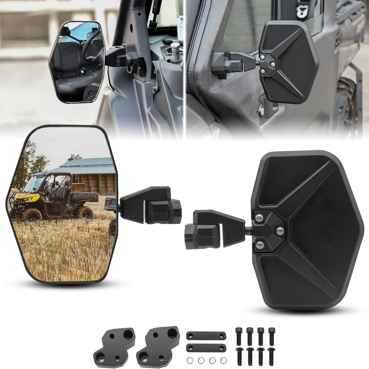 Side Mirrors for Can Am Defender HD5 HD8 HD10 MAX 2016-2025 Accessories, Wider Ajustable Folding Aluminum Shell Break Away Convex Side Rear View Mirrors Replace #715002459 (2PCS)