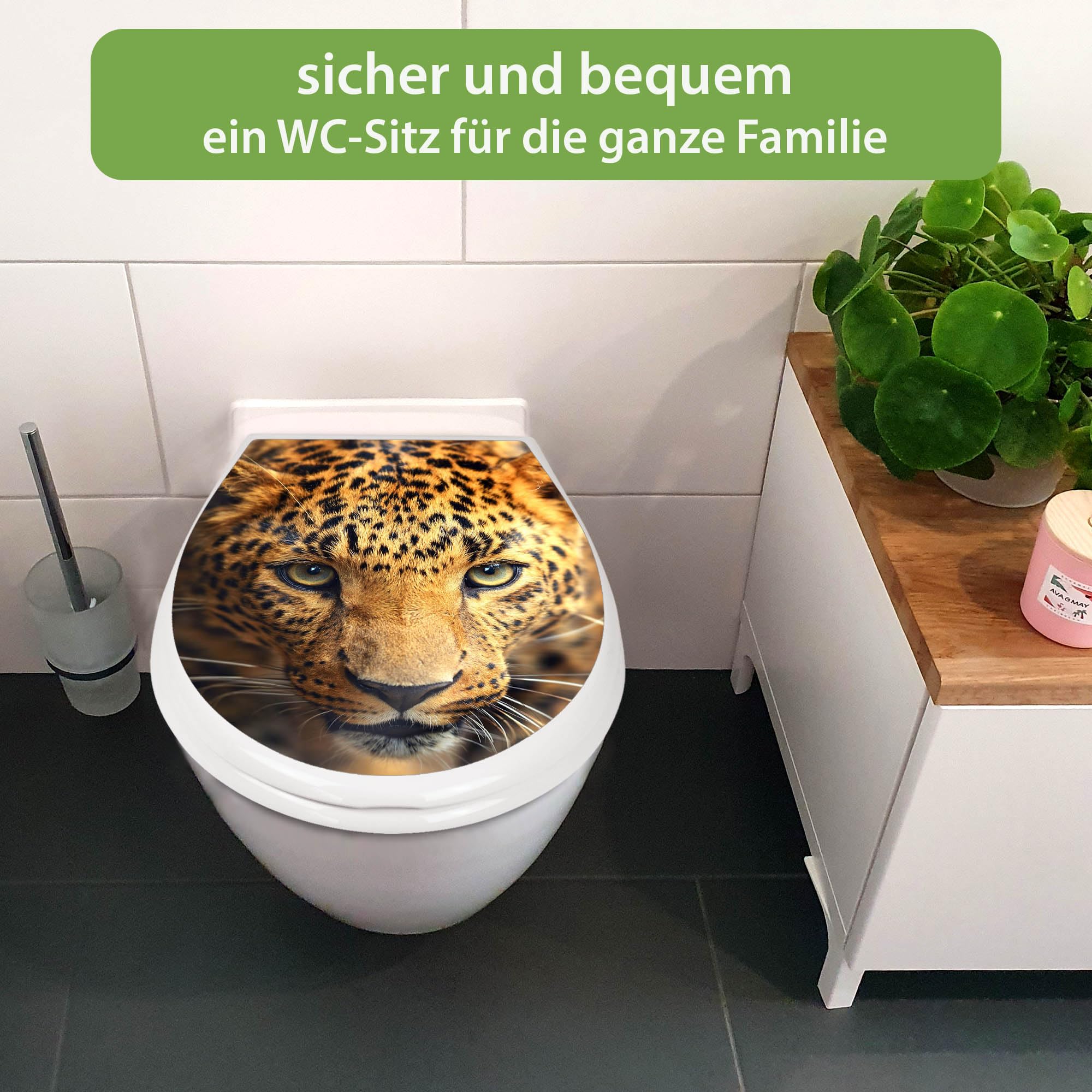 banjado Familien WC Sitz mit Absenkautomatik 44,9x37,1cm - Klobrille mit Kindersitz aus hochwertigem Polypropylen - Toilettendeckel mit Kinder Toilettensitz integriert - Motiv Daphne
