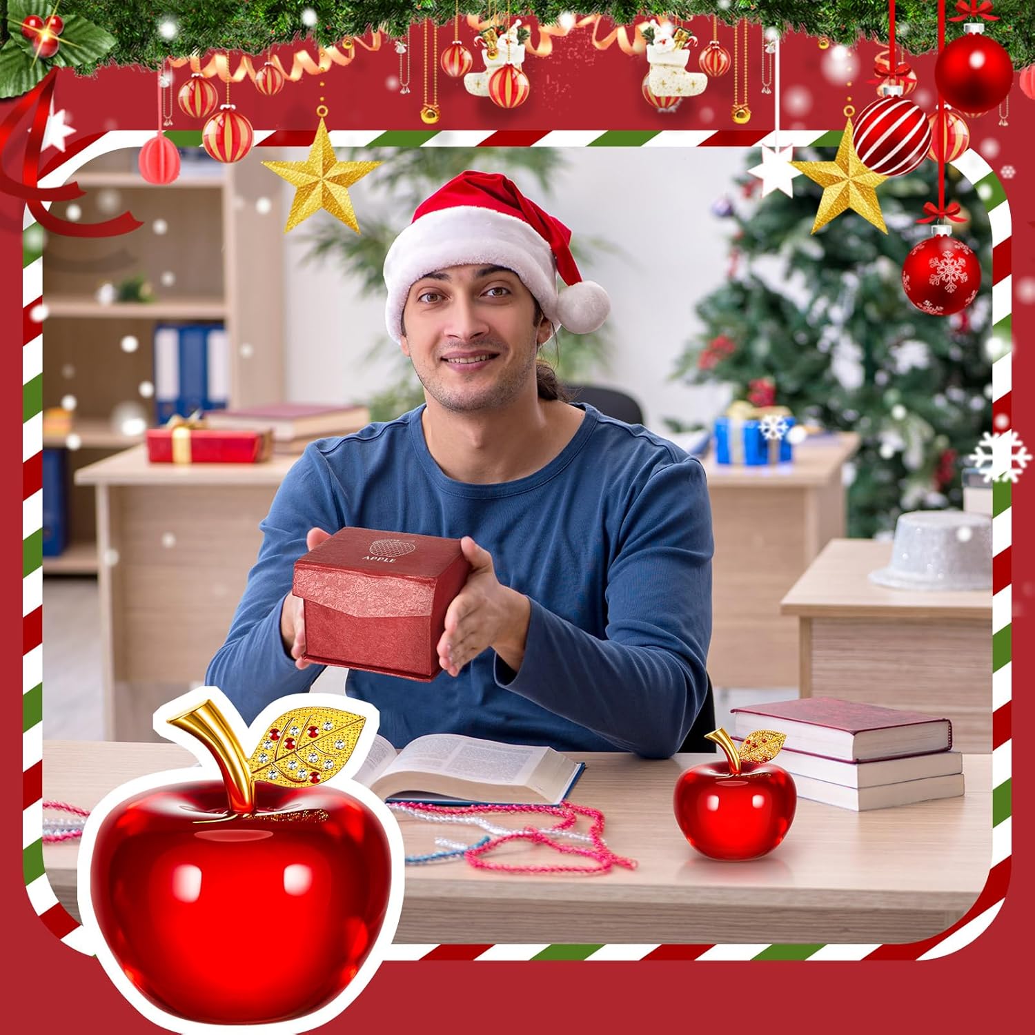 Suzile 8 Pcs Crystal Fruit Paperweight Fruit Collectible Figurines Fruit Decorations for Christmas Wedding Birthday Gifts for Teacher Desk Table Decor House Decoration, Red