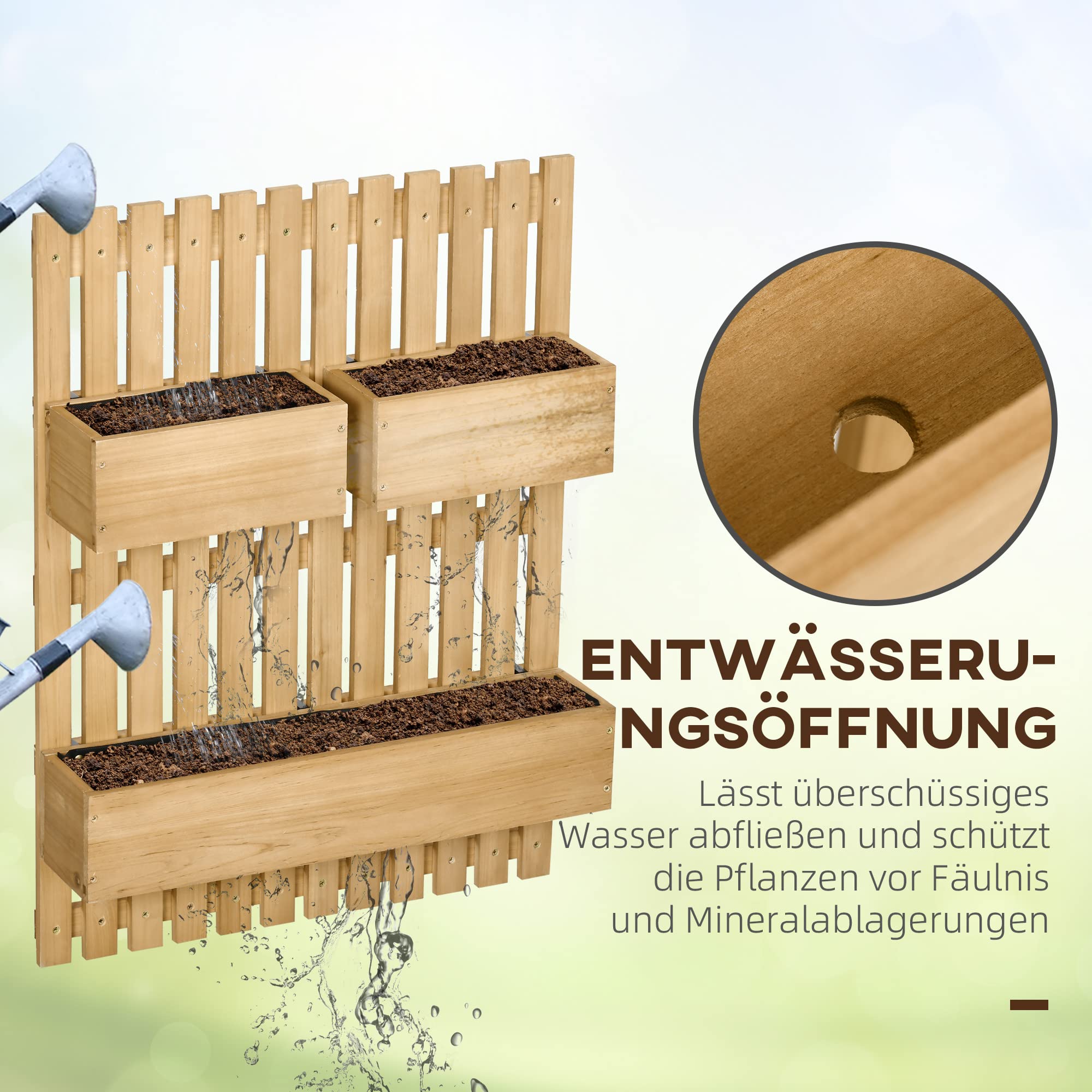 Outsunny Raised Bed Made of Wood Planter for Garden Balcony with Shelter Flower Bed Flower Box Natural 130 x 75 x 75 cm