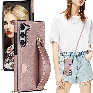 CCSmall Case for Samsung Galaxy S23+ Plus (Not S23) with Card Slot Holder, Removable Adjustable Shoulder Strap Lanyard Crossbody Neck Purse Phone Case for Samsung Galaxy S23 Plus KB Rose