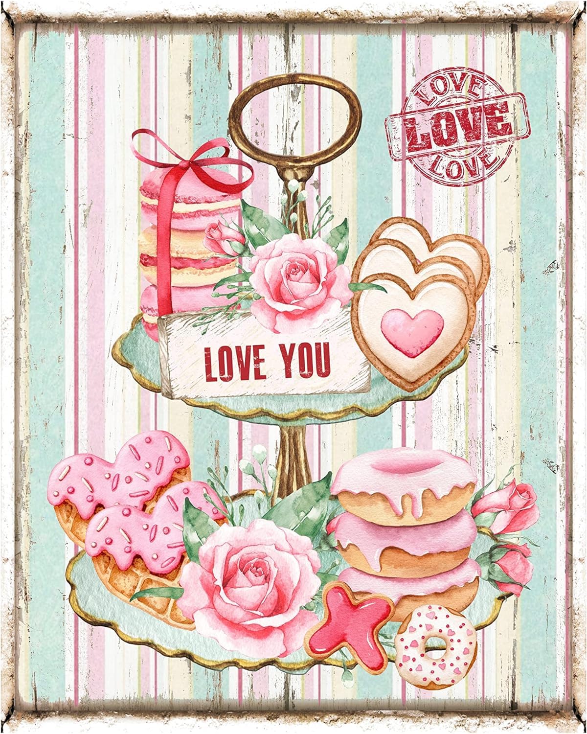Kwqdozf As Pic Valentines Day Sign,Cupcake Wreath,Sweet Treat Attachment,Tiered Tray Vinta