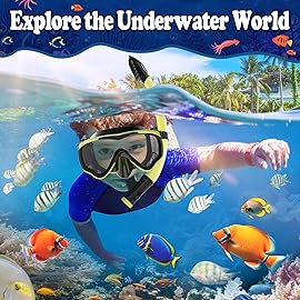 Kids Snorkel Set for Age 4-14 - Dry Top Snorkeling Gear for Kids Junior & Youth - Childs Diving Mask with Big Eyes for Boys Girls - Anti-Fog Snorkeling Mask and Snorkel Set