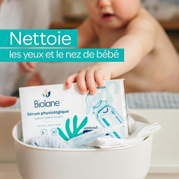 BIOLANE - Sérum Physiologique - Bébé - Nettoie le nez et les yeux - Dès la naissance - Embout rond sécurité - 30 Unidoses - Fabriqué en France - 2