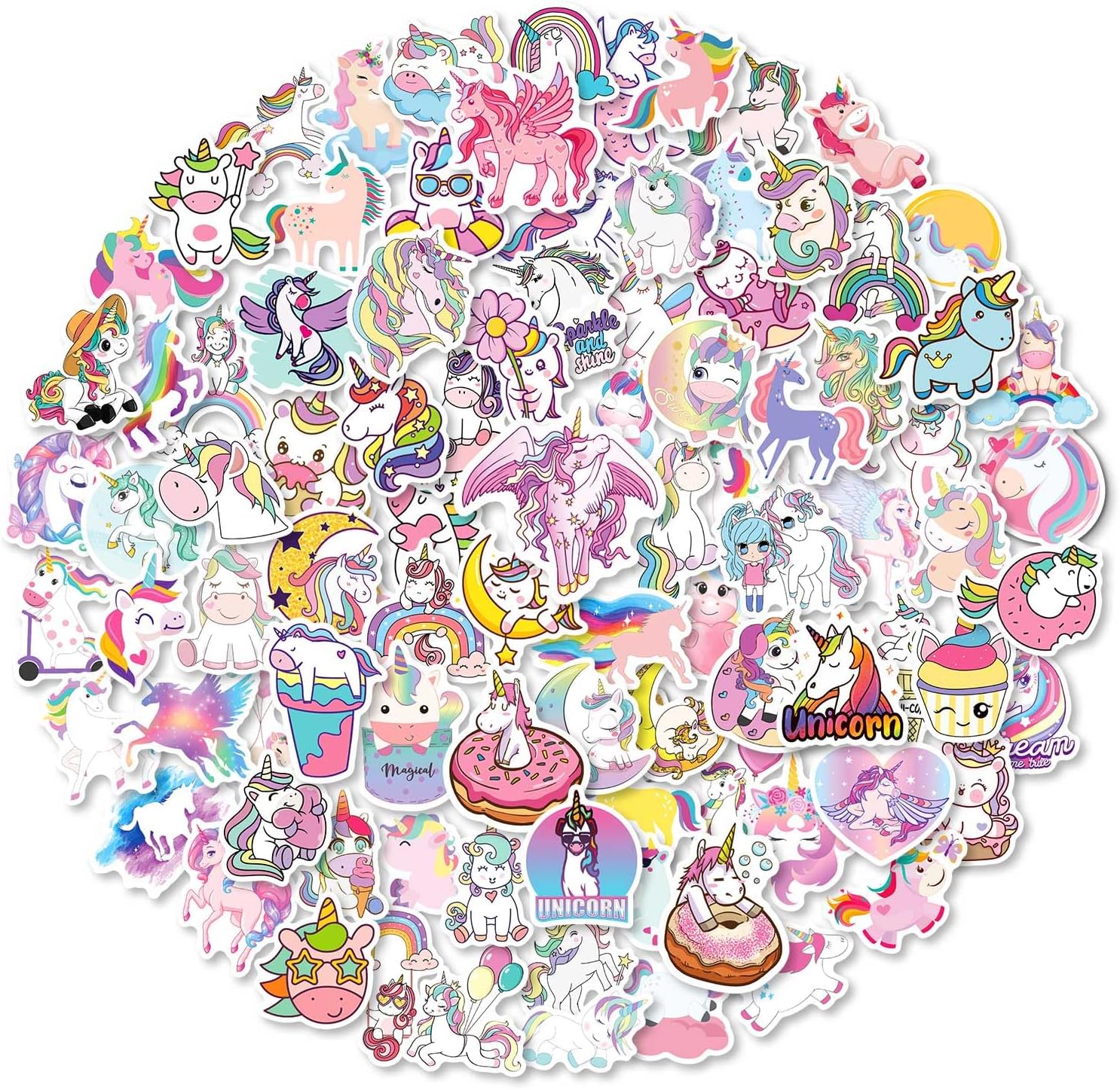 Unicorns Stickers, 100 Pcs Waterproof Vinyl Stickers for Water Bottles