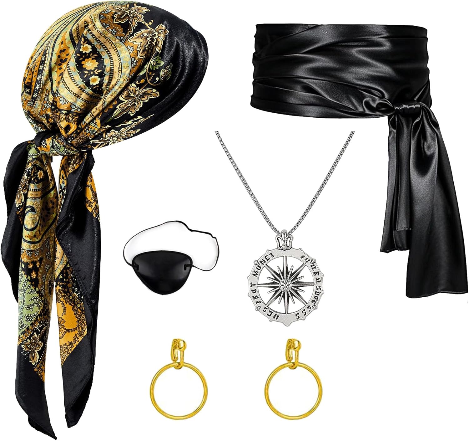 7pcs Women Pirate Costume Accessories for Men Pirate Head Scarf Necklace Belt Dress Accessories Renaissance