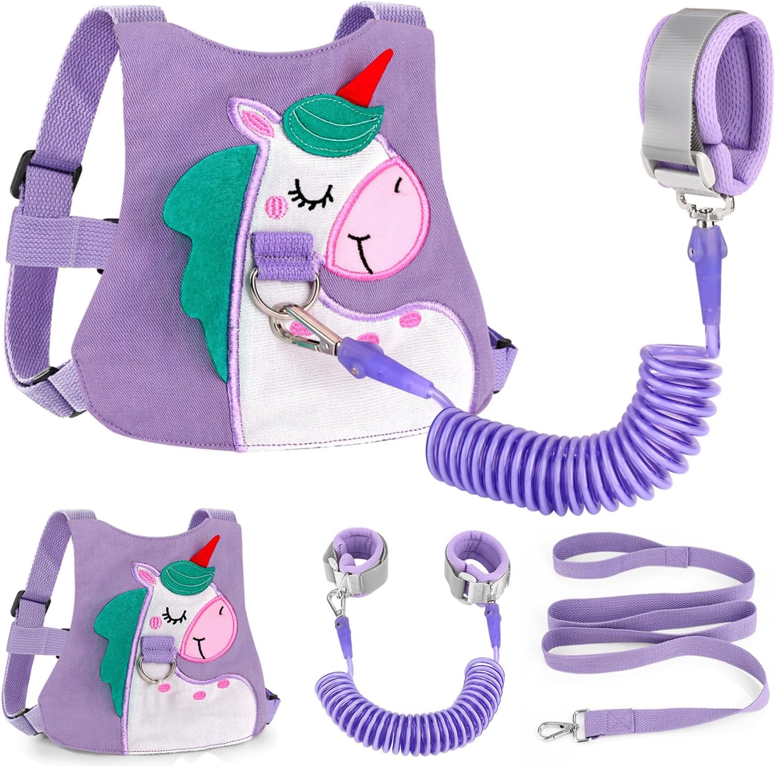 AccmorToddler Leash with Anti Lost Wrist Link, Cute Unicorn Kids Harness Child Leash, Adorable Baby Anti Lost Leash Walking Wristband Assistant Belt Tether for Girls Outdoor Travel (Purple)