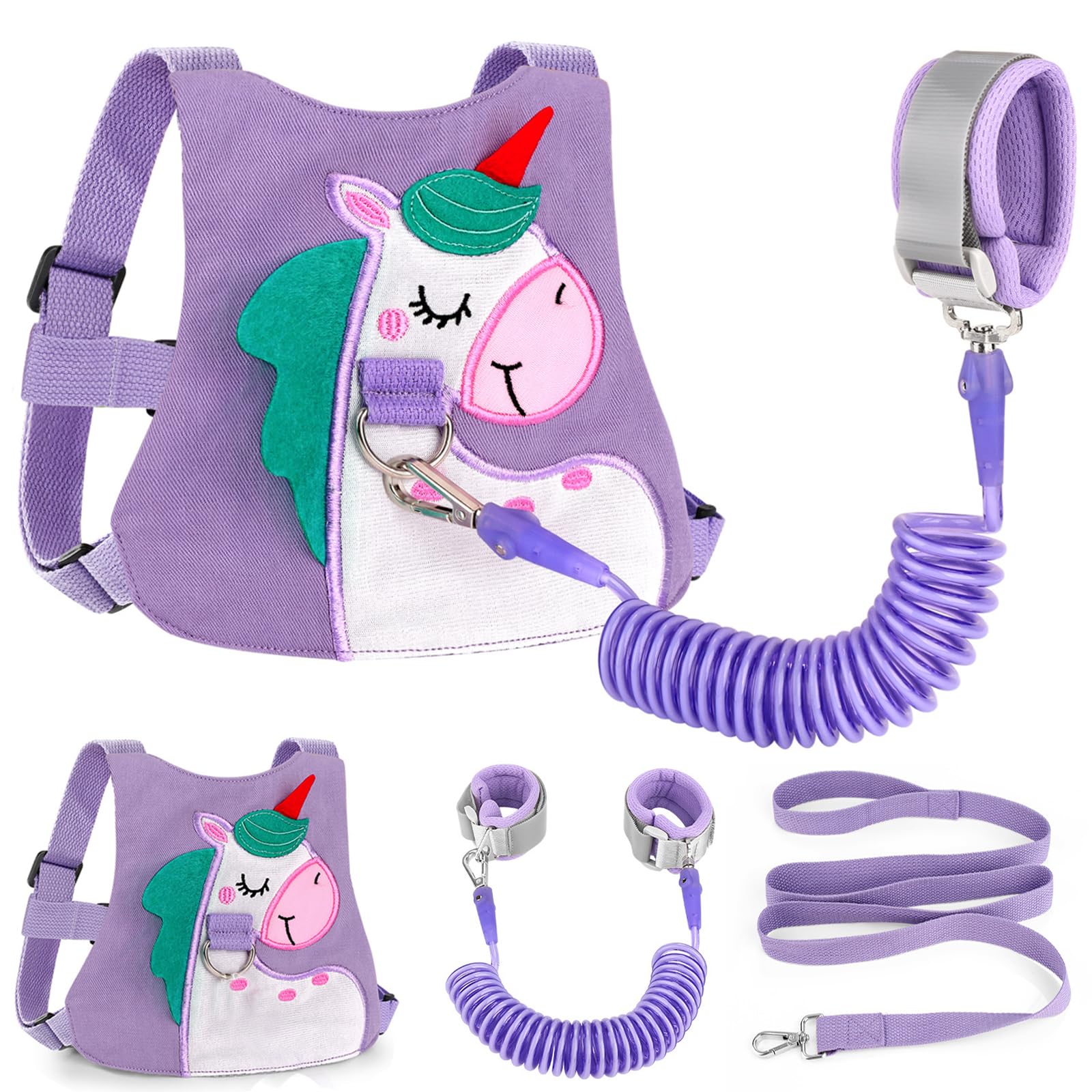 AccmorToddler Leash with Anti Lost Wrist Link, Cute Unicorn Kids Harness Child Leash, Adorable Baby Anti Lost Leash Walking Wristband Assistant Belt Tether for Girls Outdoor Travel (Purple)