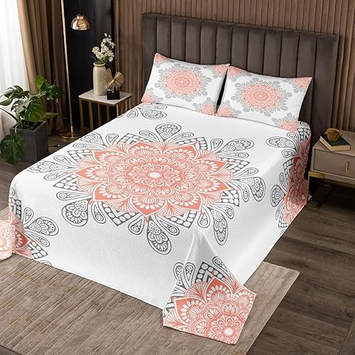 Miniatura 4 de Erosebridal Juego de colcha de flores bohemias, tamaño King, diseño de mandala turquesa para mujeres y hombres, juego de ropa de cama bohemio gris