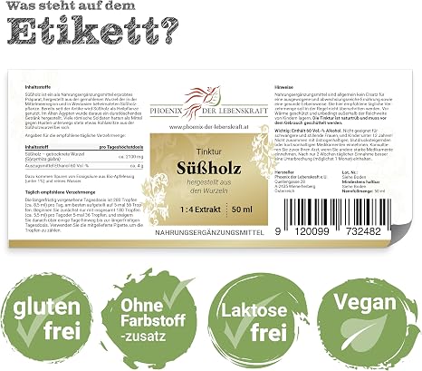 Licorice Tincture 50 ml Glycyrrhiza Glabra Drops (1:4 Extract) Premium Quality Made in Austria Dietary Supplement Vegan