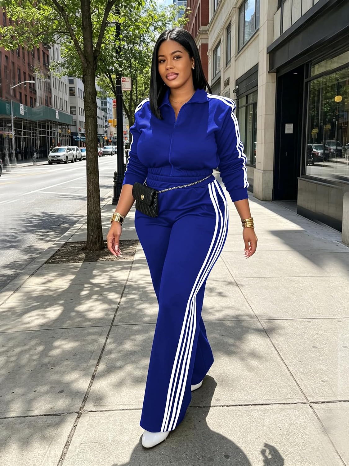 HBQ Women's 2 Piece Tracksuit Set Zip Up Side Stripe Flare Pants