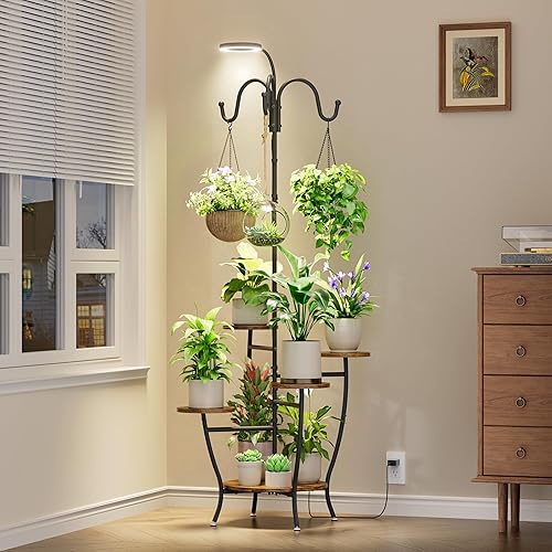 Soporte para plantas de interior con luz de crecimiento, estante de plantas de 72 pulgadas de alto para interiores, soportes de esquina de 5 niveles