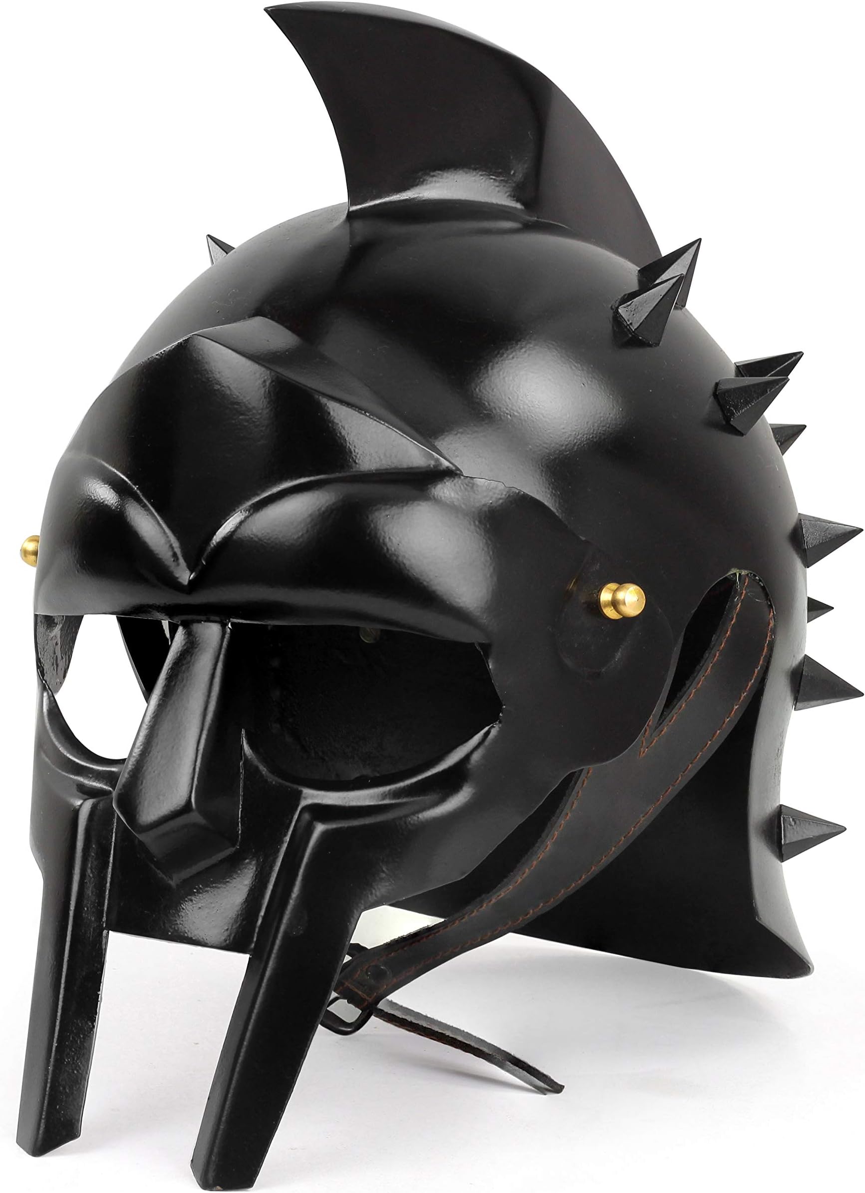 Nagina International Great Mini Gladiator Maximus Black Helmet - Rennactor Helmet with Leather Strap | Halloween Props for Larpers | Cosplay & Halloween Face Mask Helmet