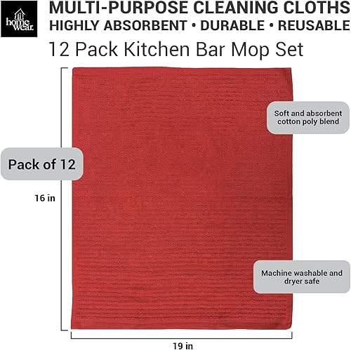 Miniatura 6 de Paquete de 12 toallas para mopa de barra de cocina, algodón, 16 x 19 pulgadas, trapos y paños de limpieza, platos, servicio de limpieza, toallas de