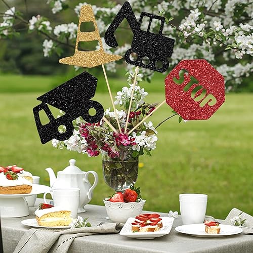 Miniatura 4 de Palos de centro de mesa de fiesta de construcción, decoraciones de cumpleaños de construcción, decoración de fiesta de zona de trabajo, camión