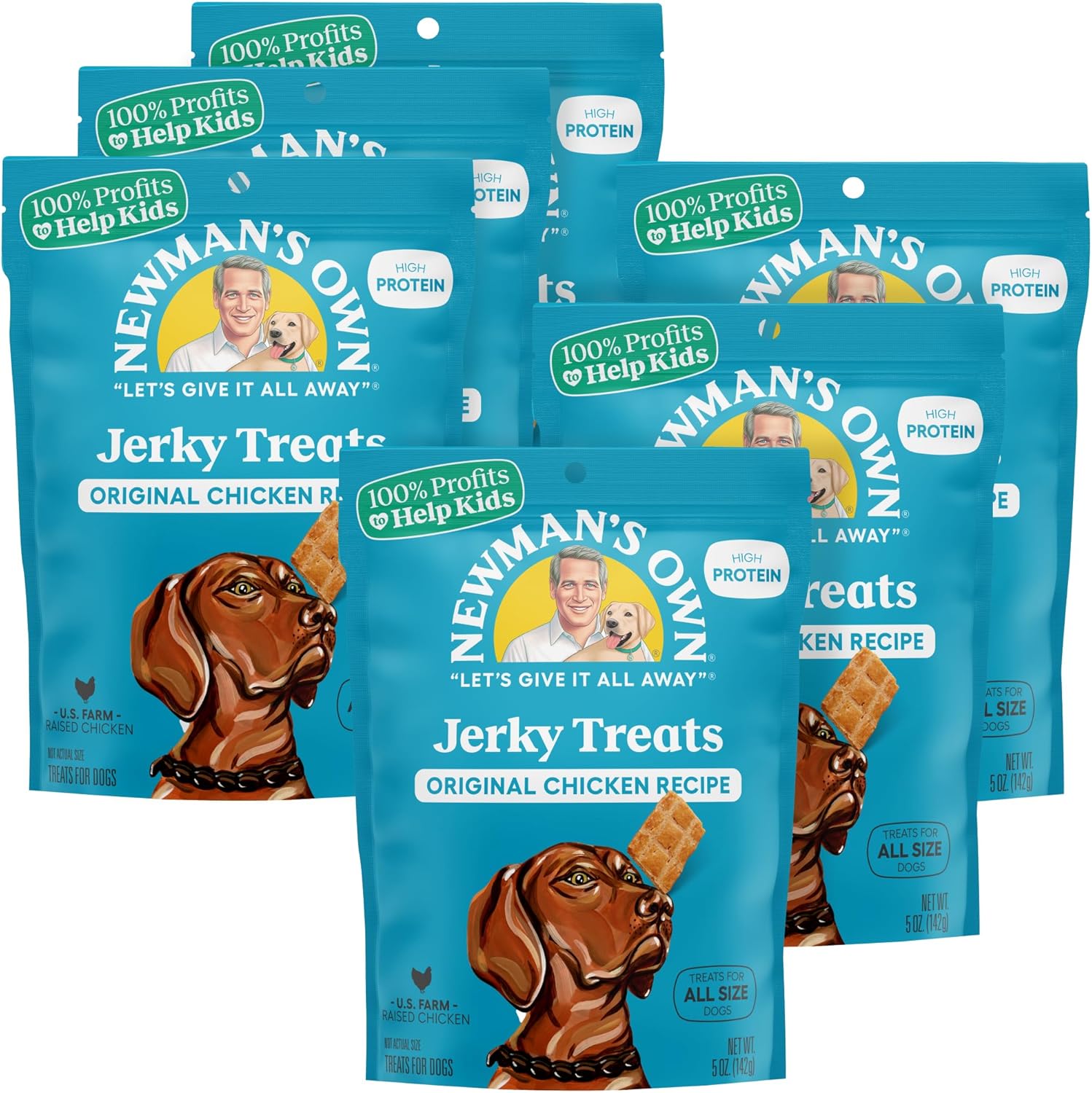 Newman's Own Original Beef Jerky Dog Treats, 5 oz Bag (Pack of 6) — High Protein, Grain Free, Grass-Fed Beef as First Ingredient, Chewy Wholesome Training Rewards