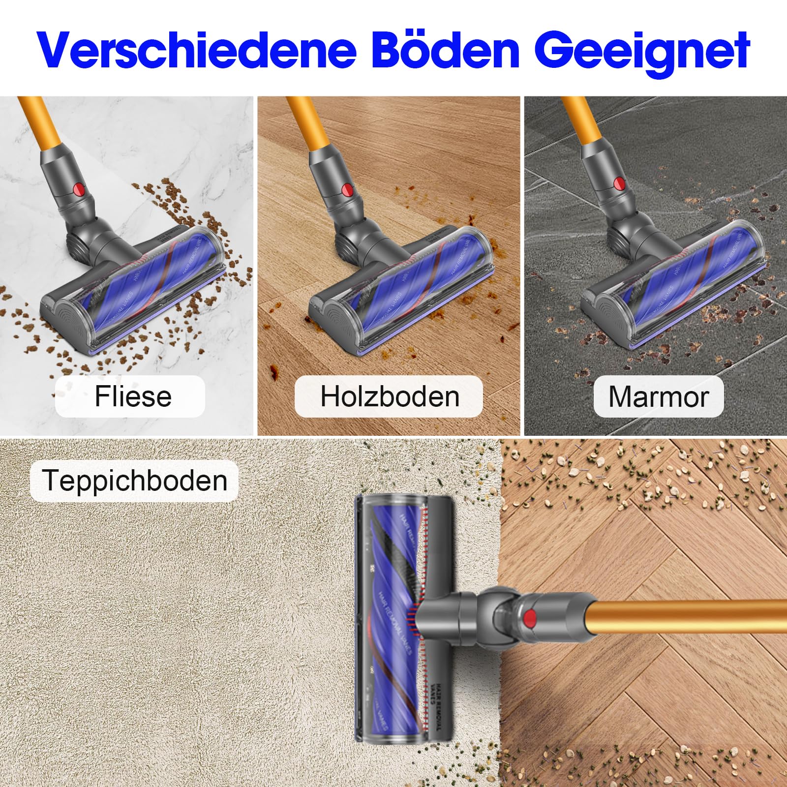 V8 V11 Bodendüse für V11 V15 V10 V8 V7 Bürste Anti-Tangle Einstellbare Saugkraft Elektrische Bodenbürste für Hartboden und Teppiche Ersatzbürste Zubehör
