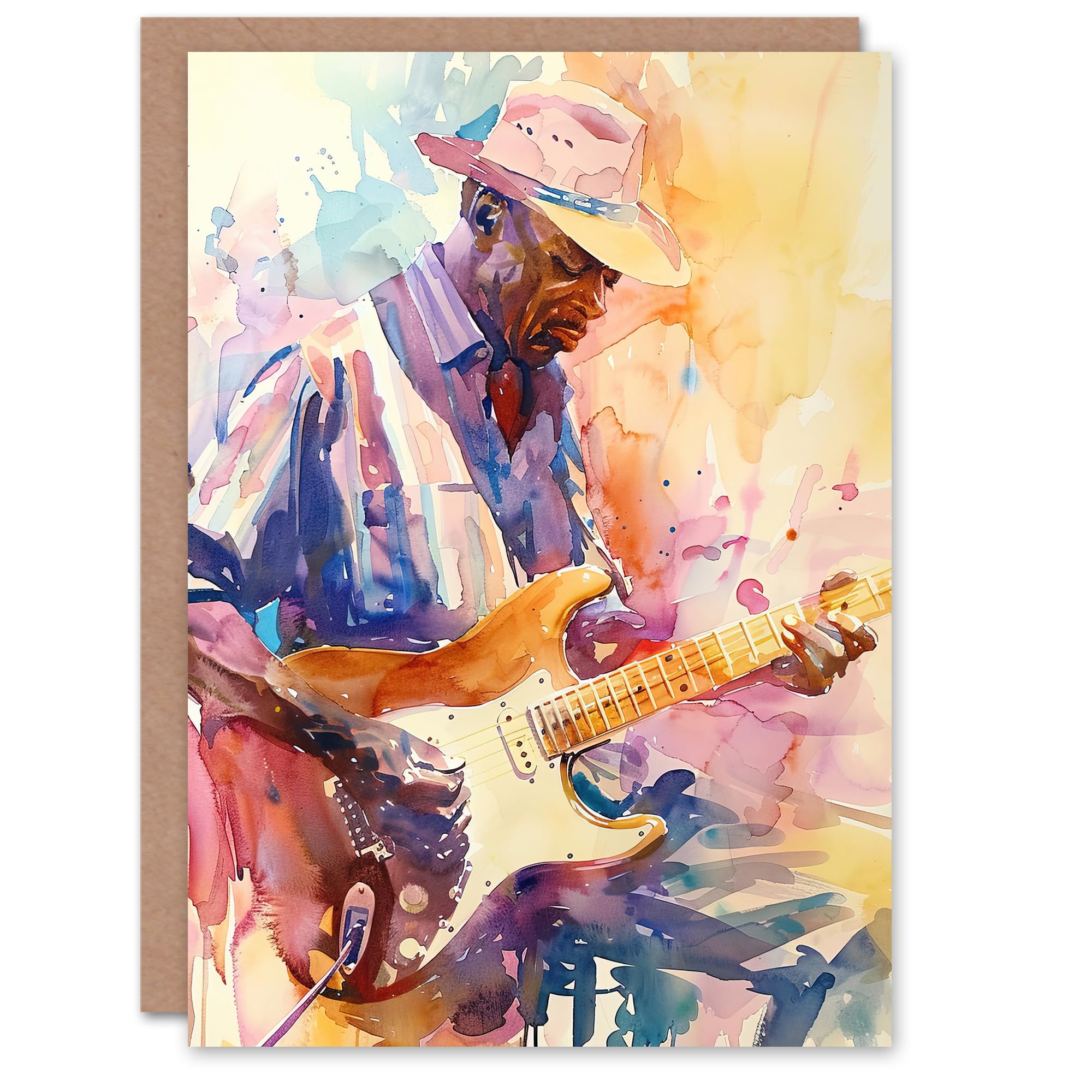 Artery8 Greeting Card Electric Guitarist Music Portrait Watercolour Blank For All Him Or Her Art Birthday Card