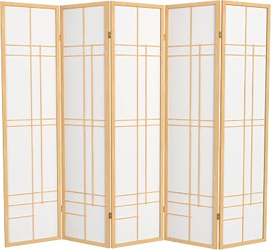 Red Lantern 6 ft. Tall Eudes Shoji Screen - Natural - 5 Panels