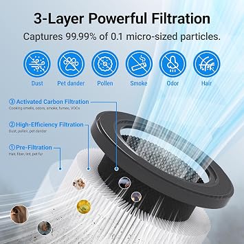 Cobectal Air Purifiers for Home Large Rooms with 3-in-1 Filter, Black