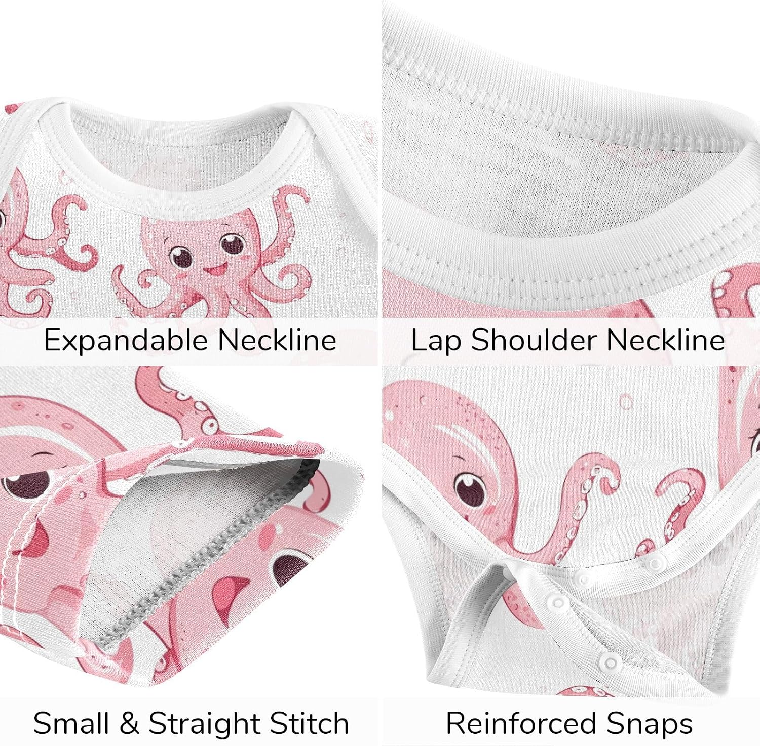 vvfelixl Baby Clothes Pink Squid Baby Bodysuits Set Unisex Short Sleeve Babys Pants Sets 0-3M
