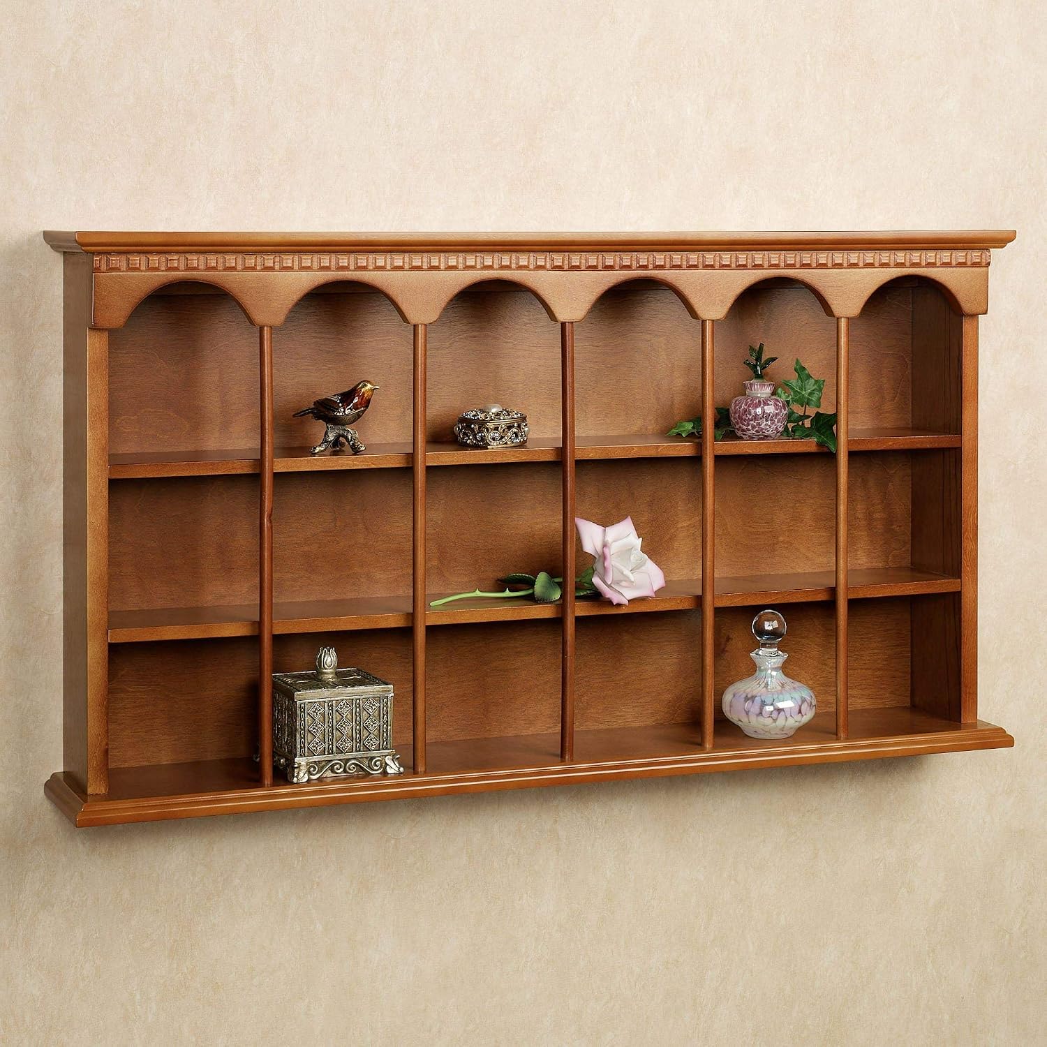 Touch of Class Mackenzie Wall Curio Shelf - Made of Wood - Elegant Display - Mounted Wooden Furniture Shelves for Living Room, Kitchen