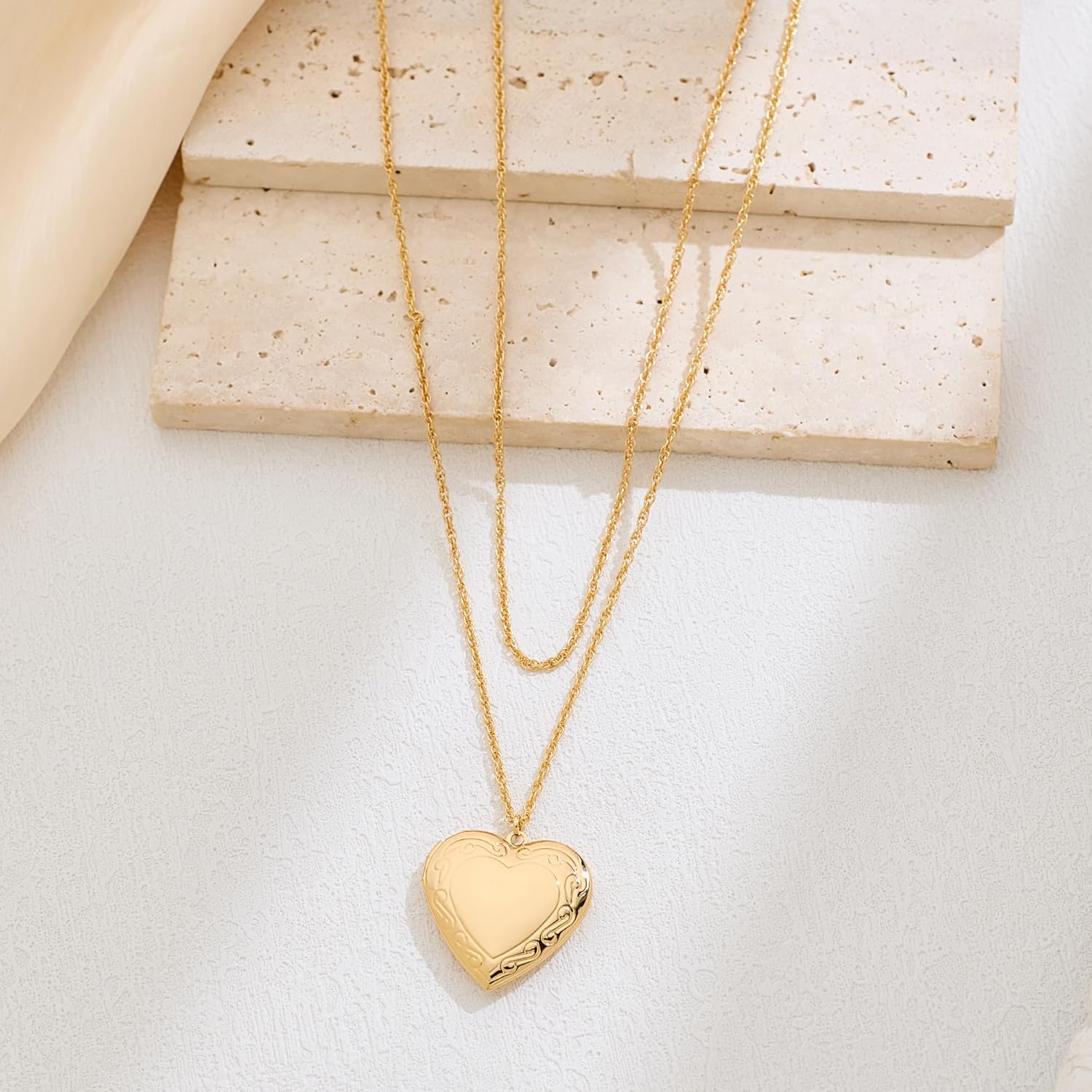 Heart Locket Necklace for Women 14K Gold Plated Holds Pictures Layered Necklaces Heart Pedant Photo Lockets Birthday Gifts - Image 7