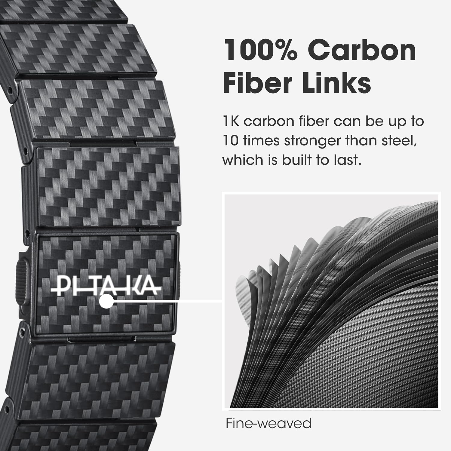 pitaka Apple Watch Band Compatible with Apple Watch Ultra 3/Ultra 2/Ultra/11/10/9/8/7/6/SE/5/4/3/2/1, Adjustable Apple Watch Ultra 3 Band, 100% Carbon Fiber Apple Watch Band - Modern