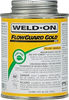 Weld-On 11028 FlowGuard Gold CPVC Medium-Bodied High-Strength Professional Plumbing Cement - Fast-Setting and Low-VOC, Yellow, 1/2 Pint (8 fl oz)