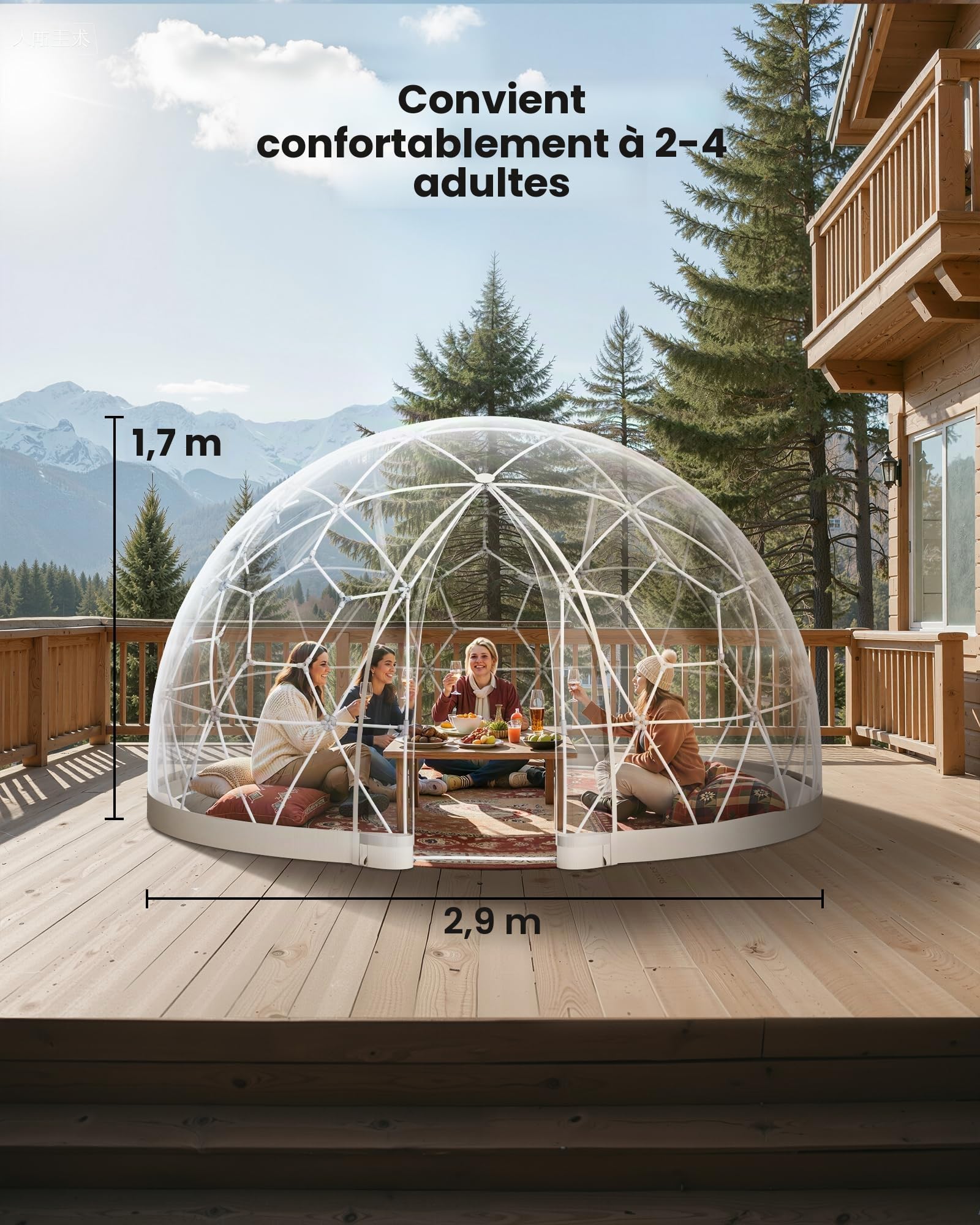 VEVOR Tente à Bulle Dôme, 2,9 x 1,7 m, Tente Igloo Bulle Transparente Résistante, 2 à 4 Personnes, avec Fenêtres pour Extérieur, Camping, Terrasse, Arrière-Cour, Jardin, Fêtes, Anniversaires, Mariage | Serre dôme géodésique en PVC résistant aux intempérie