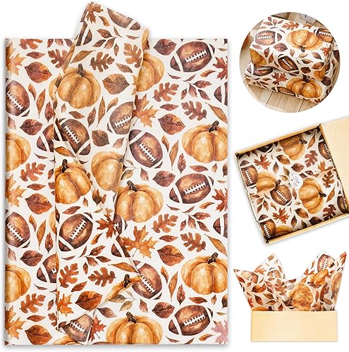 AnyDesign - 100 papeles de seda de fútbol, acuarela, otoño, calabaza, hojas de arce, papeles de envoltura de arte vintage para otoño, Acción de