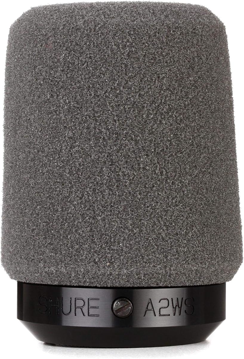 Parabrisas con micrófono de bloqueo Shure A2WS - Reduce el ruido no deseado de la respiración y el viento, gris - Compatible con micrófonos de las series SM57 y 545 (A2WS-GRA)