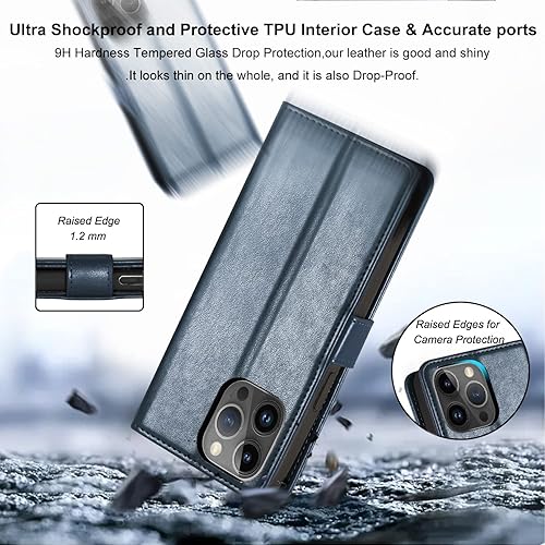 Miniatura 3 de Funda Uluck para iPhone 14 Pro Max con tarjetero y tarjetero, funda de piel sintética con bloqueo RFID, funda magnética con 2 pantallas y 2