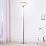 Torchiere Floor Lamp - Standing Bedroom Light with Sturdy Metal Base and Marbleized Glass Shade - LED Bulb Included by Lavish Home (Brushed Silver)