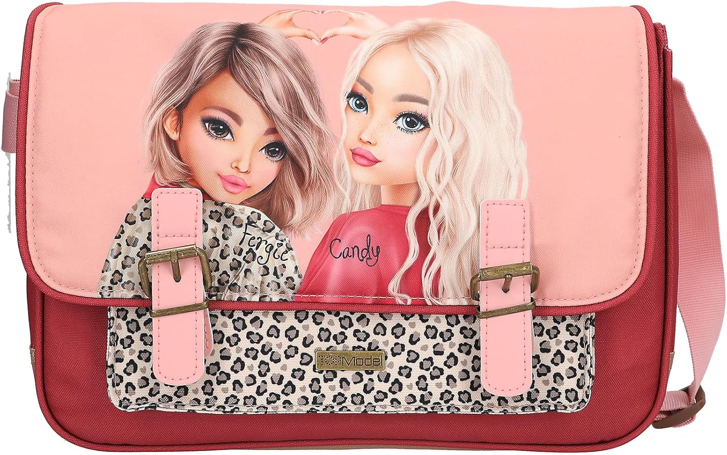 Depesche TOPModel Leoheart Umhängetasche - Rosa/Rot Mit Leo-Muster - Mädchen Handtasche Verstellbar