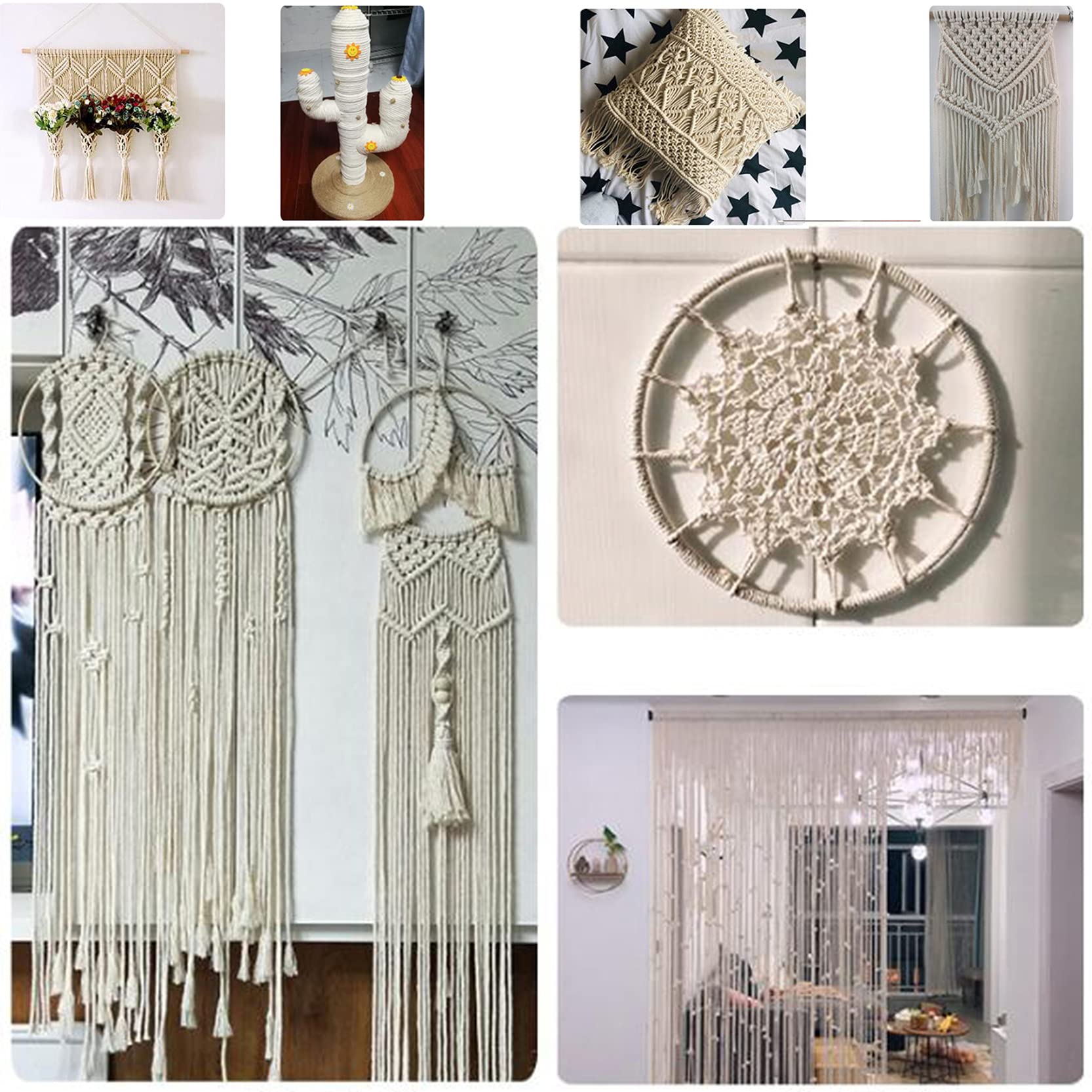 ZNKZJ Baumwoll Makramee Garnfür Makramee Wandbehang,200 m weiches, verdrehtes Makramee-Seil aus natürlicher Baumwolle,Multifunktionales Baumwollstrick-Bastelseil,Beige-5mm