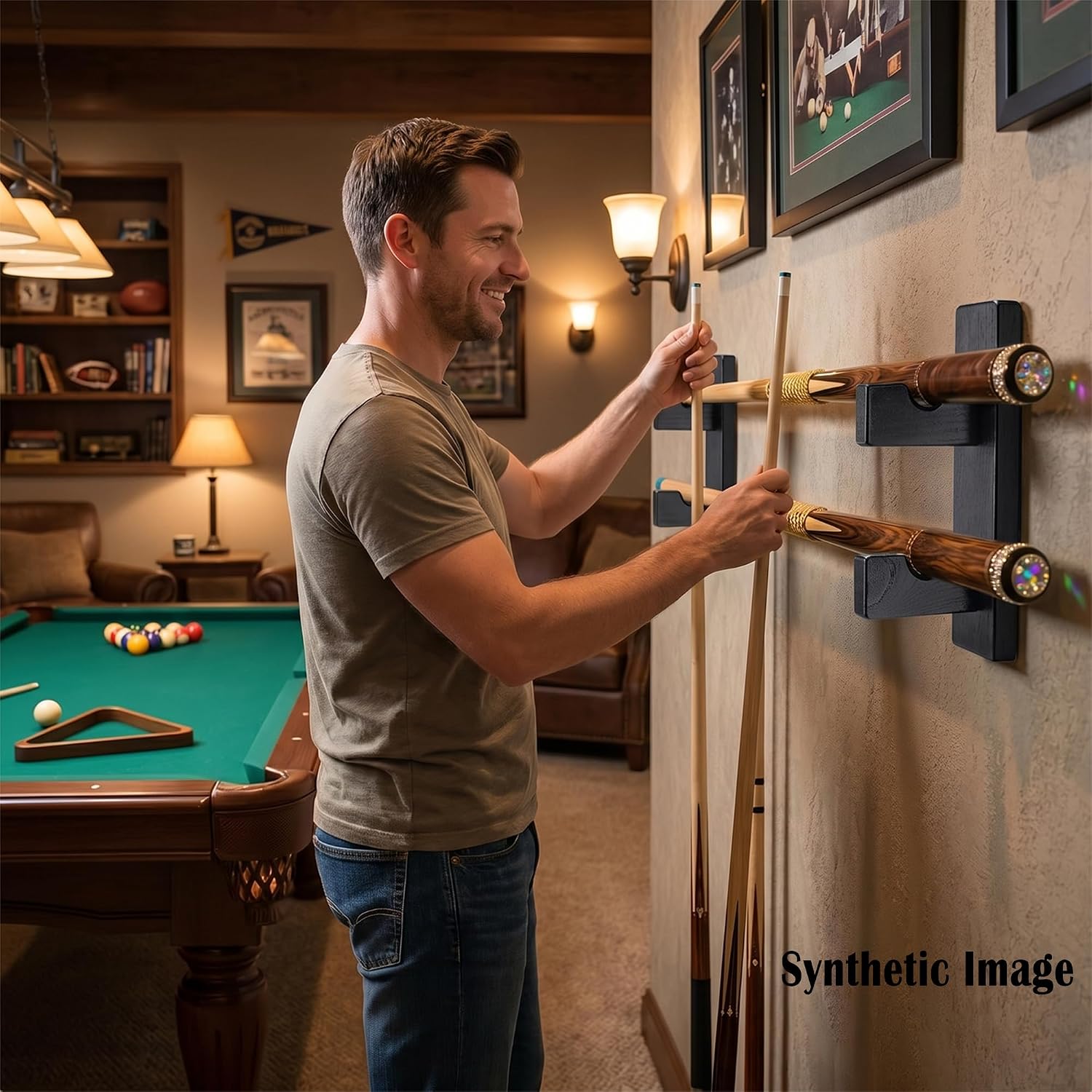 Pool Stick Holder Wall Mount Pool Stick Rack Billiard Cue Racks | Solid wood, horizontal display and storage of 2 billiard clubs on the wall (1 pair)
